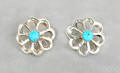 a379 Cast silver and turquoise flower stud earrings