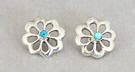 a596 Cast silver and turquoise flower stud earrings