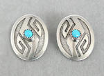 a766 Silver overlay earrings w/turquoise centerpieces