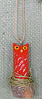 Red Navajo folk art owl ornament