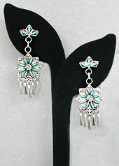 a1090 Silver and needlepoint turquoise dangle earrings