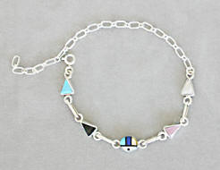 a1213 Zuni inlaid silver sunface bracelet or anklet