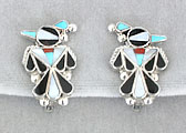 Inlaid silver thunderbird clip earrings