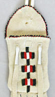 a2236 Fringed brain-tanned deerskin pouch beaded in white, black and red, with flap open