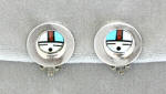 a2255 Zuni silver inlay sun face clip on earrings