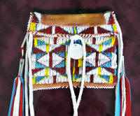 a2469 Hand made buckskin pouch with Star Lodge design in lazy stitch beadwork, close up