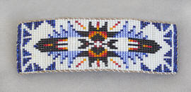 a2939 Pearl/blues eagle feather beaded barrette