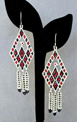 a3116 Hex bead silver fill, red and black thunderbird earrings