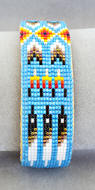 a3228 Medium sky blue/multi feather/arrow bead cuff bracelet