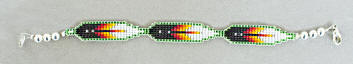 a3327 Beaded eagle feather friendship bracelet in green/flame