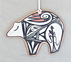 a3344 LaMone red clay/multi pottery bear fetish ornament