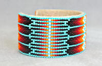 a3442 Turquoise/flame diamond pattern wide cuff bead bracelet, side view