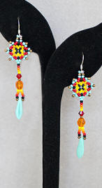 a3451 Chavez turquoise/flame bead dream catcher earrings