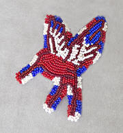 a3588 Bright red/royal/pearl/maroon cut bead hummingbird pin