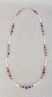 a3654 Dentalium shell/bead primary colors 1-strand bead necklace