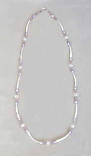 a3656 Dentalium shell/bead lavender/clear 1-strand bead necklace