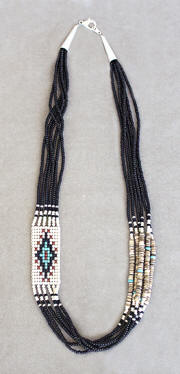a3687 Black/pearl/multi 6-strand bead Two Gray Hills rug necklace