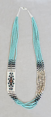 a3691 Turquoise//pearl/multi 6-strand Two Gray Hills rug necklace