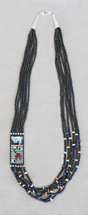a3692 Black/multi 6-strand bead pictorial rug necklace