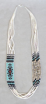 a3693 Pearl/turquoise/multi 6-strand Two Gray Hills rug necklace