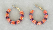 a3709 Coral/iridescent purple small bead hoop earrings