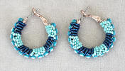 a3714 Blue/turquoise small bead/rhinestone hoop earrings