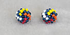 Dark blue/flame small bead stud earrings