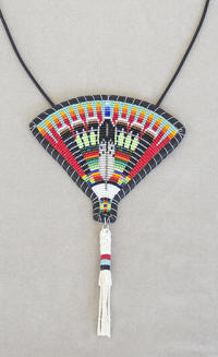 a3751 Navajo turquoise/red/multi cut bead feather fan pendant necklace