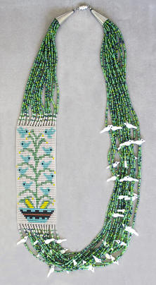 a3764 15-strand greens/blue/multi tree of life rug necklace