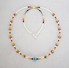 a3770 Ecru/flame 1-strand ghost bead necklace with turquoise