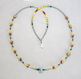 a3772 Clear lined gray, green, flame 1-strand necklace with turquoise