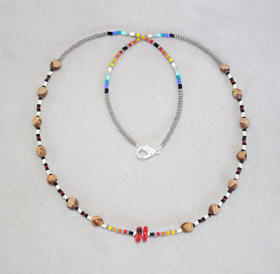 a3781 Gray/black/multi 1-strand ghost bead necklace with coral