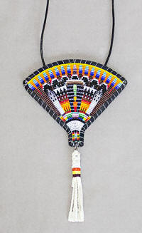 a3792 Navajo Metallic copper/golds/multi cut bead feather fan pendant necklace