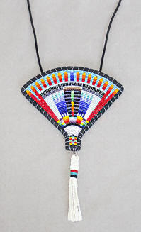 a3793 Navajo turquoise/red/multi cut bead feather fan pendant necklace