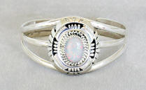 a657 Silver and lab opal cuff bracelet