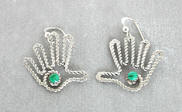 a758 Silver wire and malachite hand or life force earrings